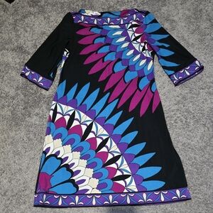 Donna Morgan Black, Blue, and Purple Long Sleeve Dress